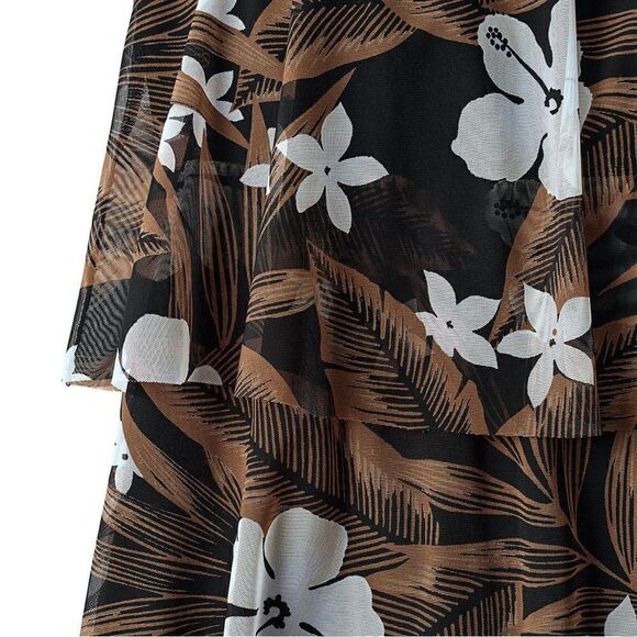 Land's End Mesh plus standard tiered chlorine resist black floral palm tankini V - Picture 5 of 7